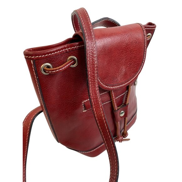 Handmade Italian Red Leather Backpack Purse Medium Bag Natural Leather Italy